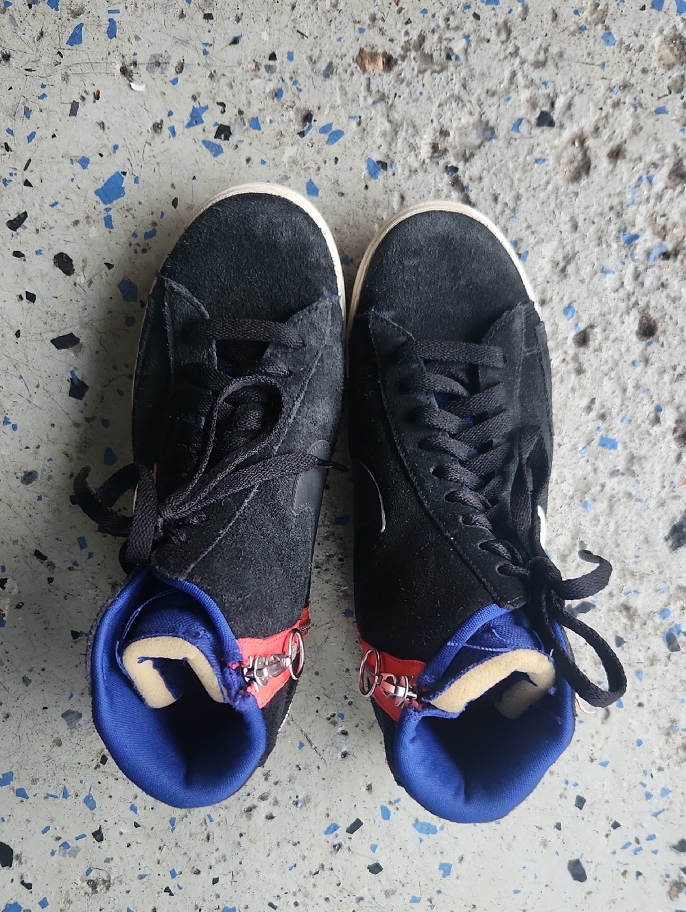 Nike Black Suede  High-Top Sneakers with Blue Lining and Red Accent